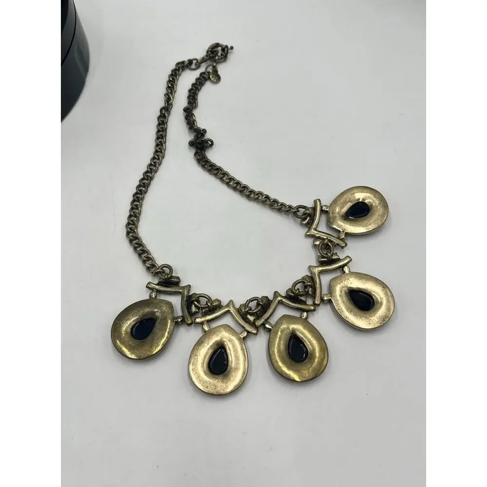 J. Crew Black‎ Rhinestone Teardrop Bead Gold Tone Chain Opalescent Necklace